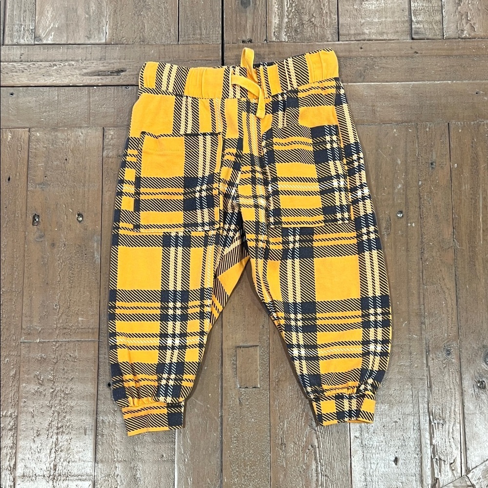 Mini Rodini Orange and gray plaid cotton joggers 9-18 months